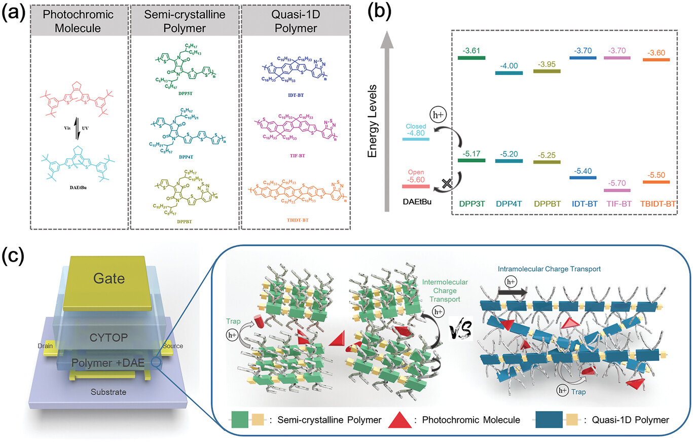 Quasi-1D Polymer Semiconductor – Diarylethene Blends: High Performance Optically Switchable Transistors